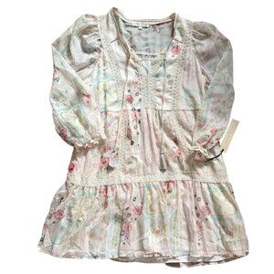 Penelope Rose Boho-Style Dress W/ Floral Print/Crochet Detail-Cream/Pink-XL-NWT